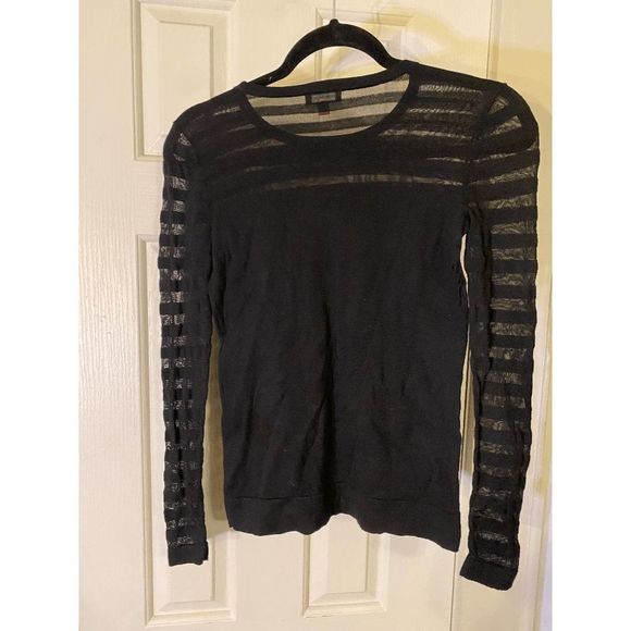 Vince Camuto Black Mesh Long-Sleeve Shirt Size Petite XXS - Picture 1 of 5